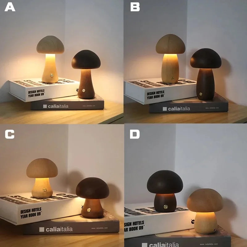 LumaWood Mushroom LED Night Light With Touch Dimmer