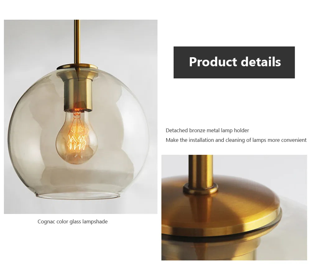 Lampada a sospensione in vetro industriale nordico con LED, stile moderno di lusso