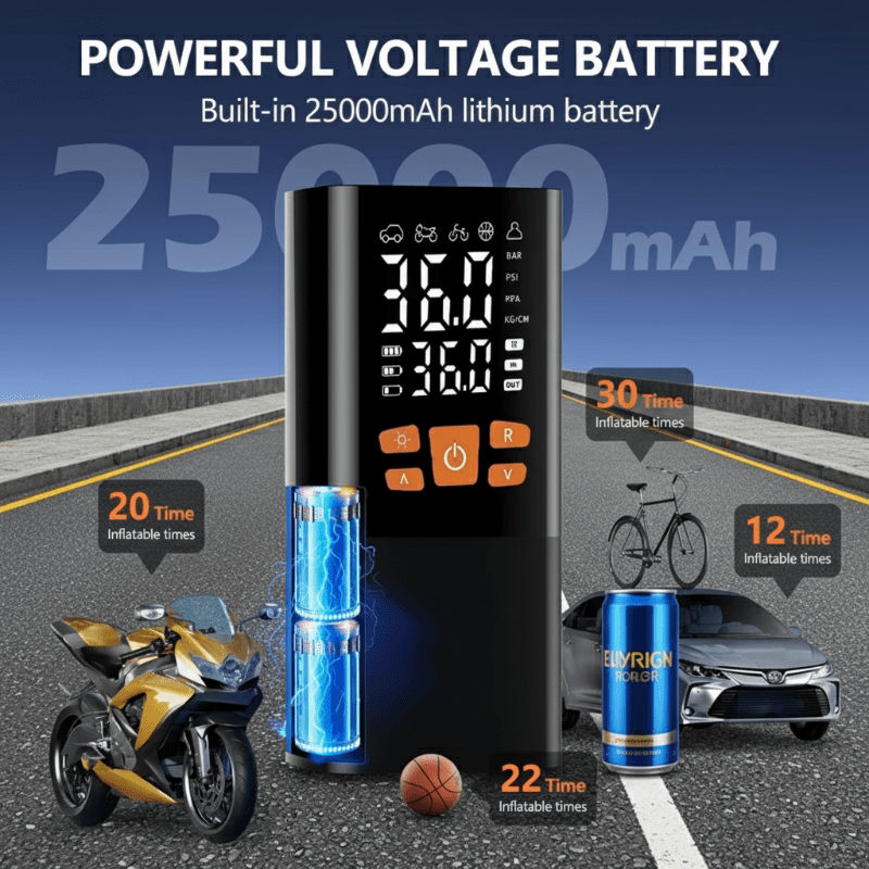 NovaPulse 180 PSI luftkompressor med 25000mAh batteri og digitalt trykdisplay