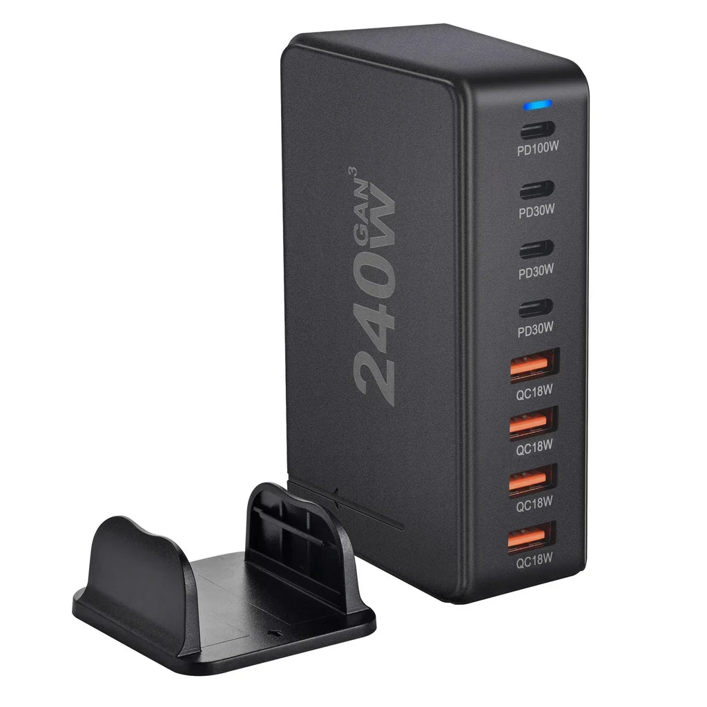 240W GaN Masaüstü Şarj Cihazı, 8 USB-C PD Portu ve Dizüstü Bilgisayarlar ile Tabletler için Quick Charge 3.0 Özellikli