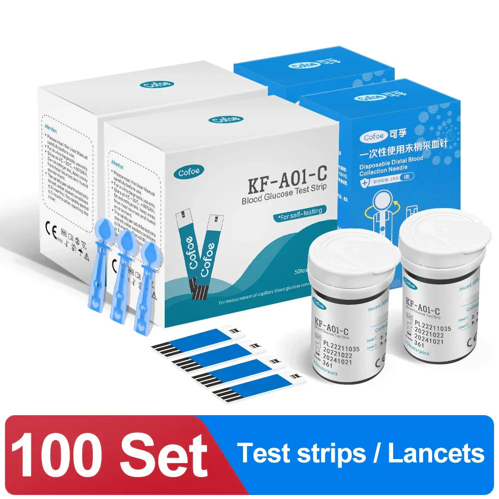 Blutzuckermessgerät-Set – Diabetes-Glukometer mit Teststreifen und Lanzetten | Fervei