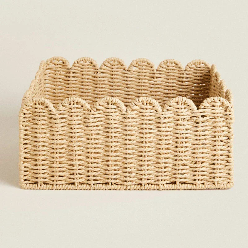 Scalloped Natural Wicker Basket For Storage Three Sizes