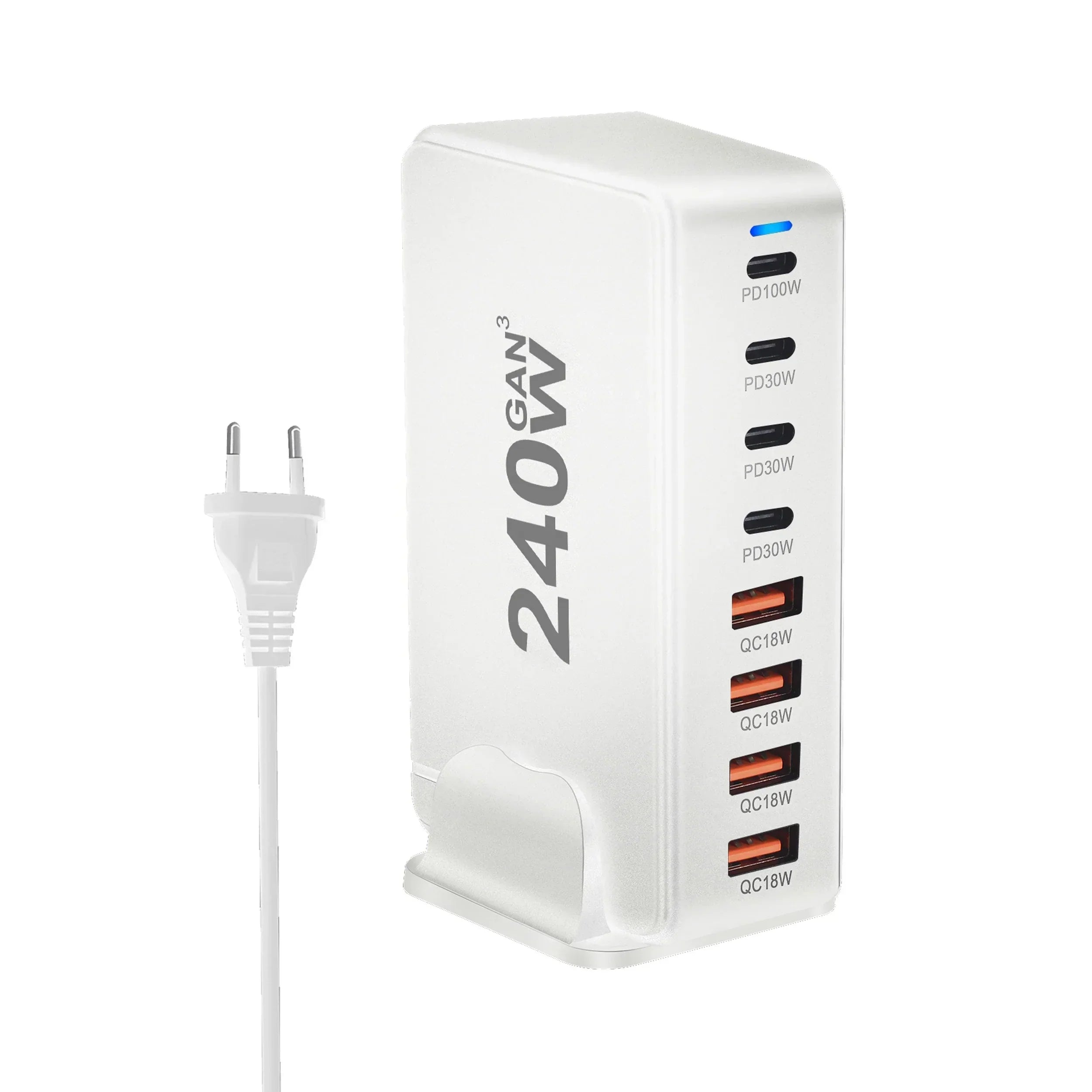 240W GaN Masaüstü Şarj Cihazı, 8 USB-C PD Portu ve Dizüstü Bilgisayarlar ile Tabletler için Quick Charge 3.0 Özellikli