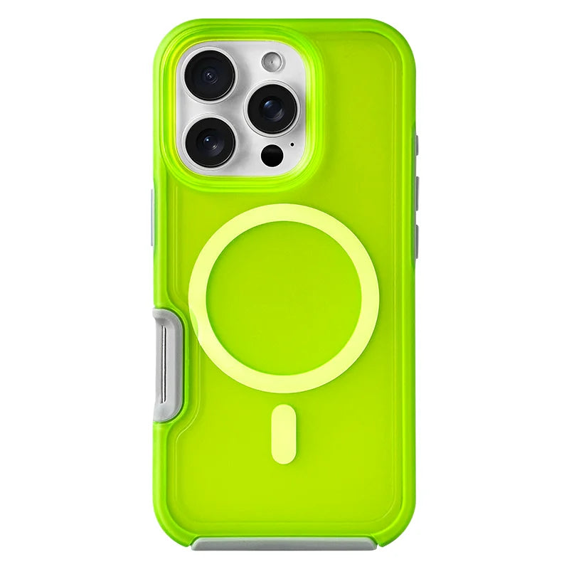 Neon beskyttelsesetui til iPhone med skridsikkert greb og magnetisk bagside