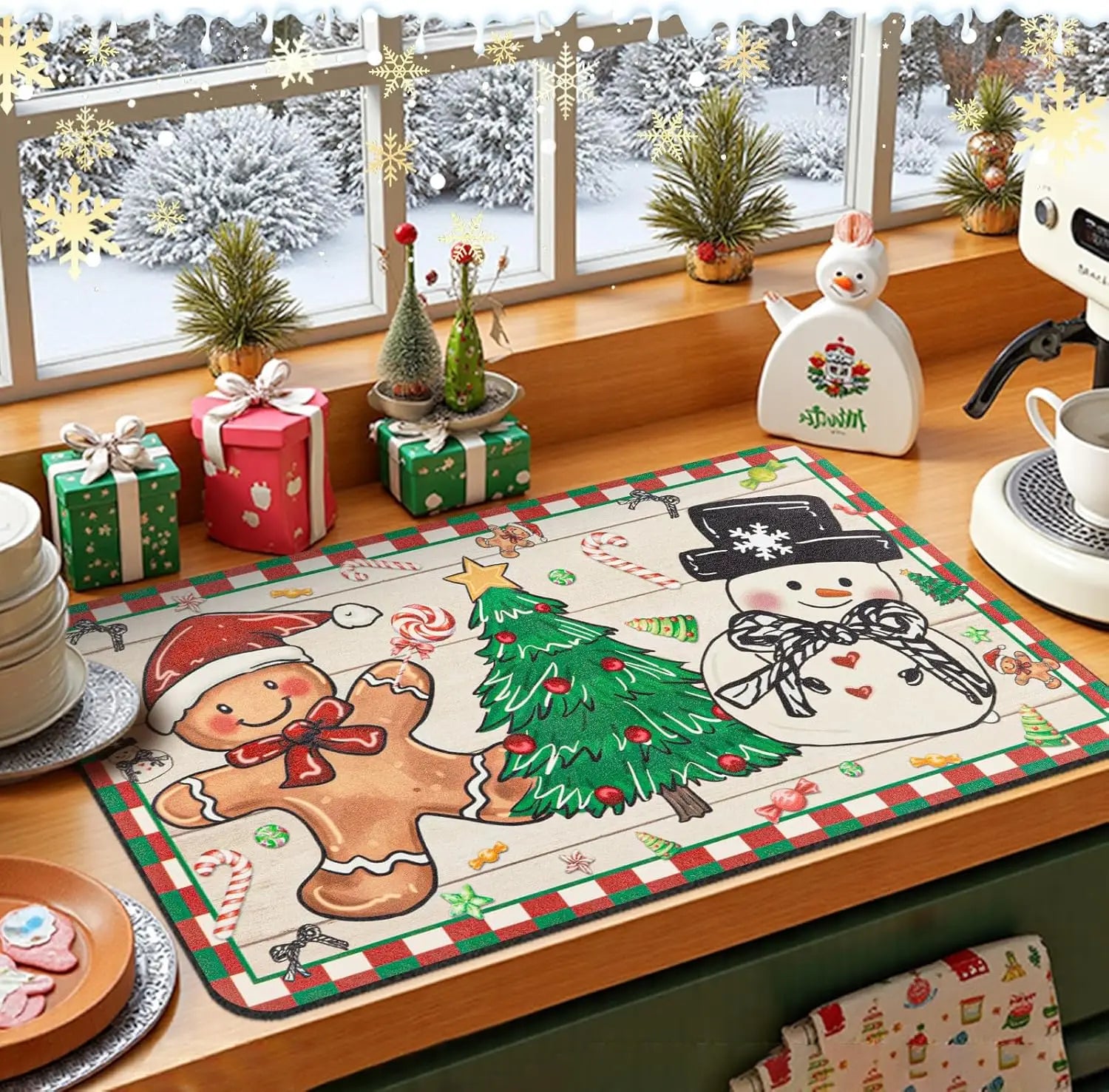 FrostLuxe Christmas Kitchen Mat For Drying And Decorative Use