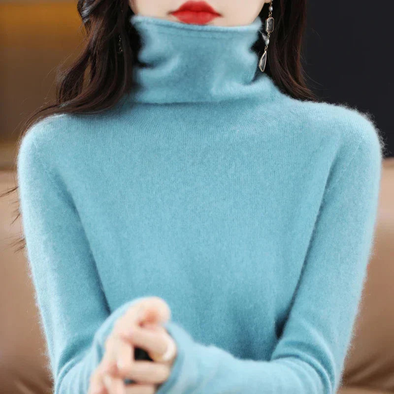 Mathilde 100 Percent Merino Wool Classic Turtleneck Knitwear Sweater For Women