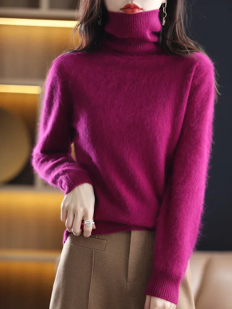 Suéter de cuello alto 100% cachemira para mujer, ajuste slim, en 23 colores