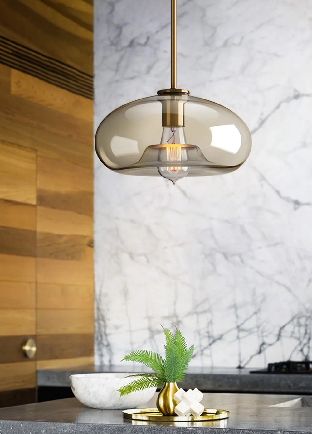 Lampada a sospensione in vetro industriale nordico con LED, stile moderno di lusso