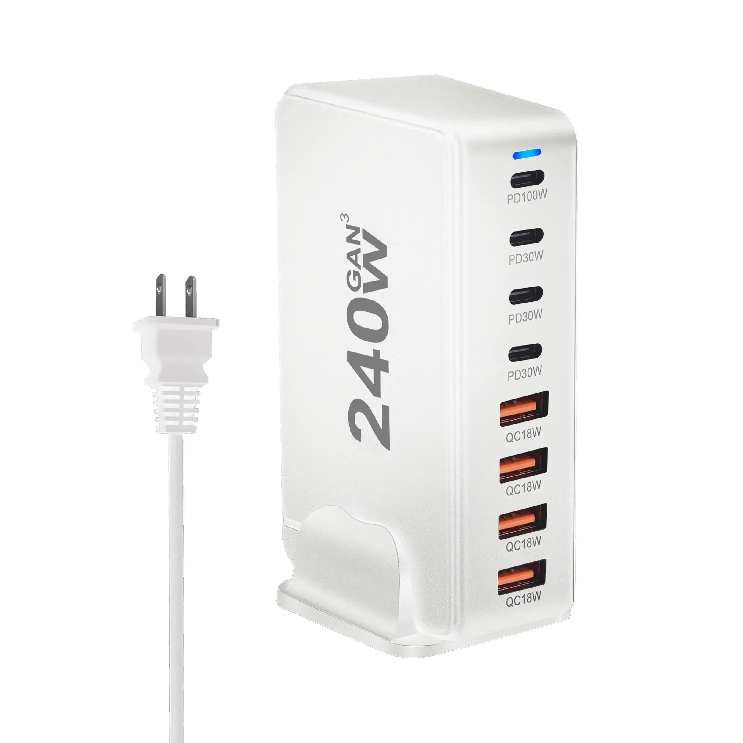 240W GaN Masaüstü Şarj Cihazı, 8 USB-C PD Portu ve Dizüstü Bilgisayarlar ile Tabletler için Quick Charge 3.0 Özellikli