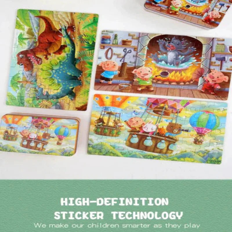 BrightNest 60 Piece Colorful Wooden Puzzle for Kids with Animal and Vehicle Motifs