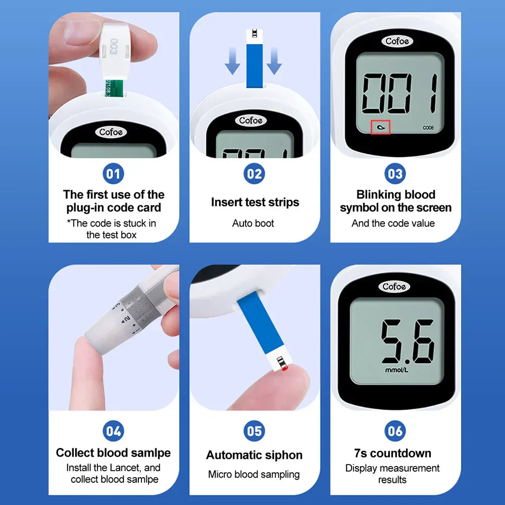 Blutzuckermessgerät-Set – Diabetes-Glukometer mit Teststreifen und Lanzetten | Fervei
