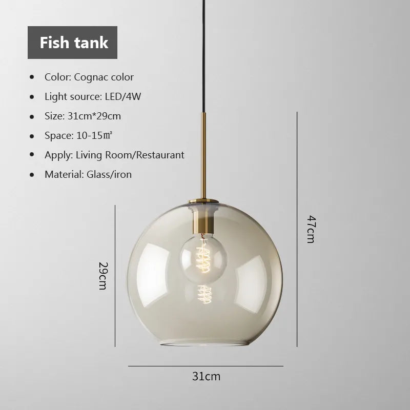Lampada a sospensione in vetro industriale nordico con LED, stile moderno di lusso