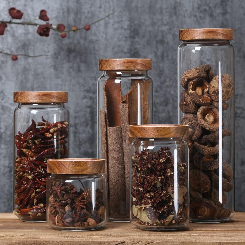 Acacia And Glass Storage Containers For Kitchen Organization