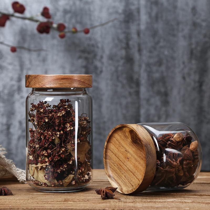 Acacia And Glass Storage Containers For Kitchen Organization