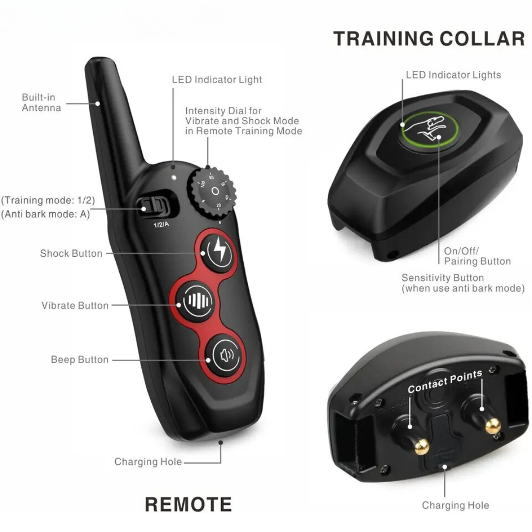 Intelligent Canine Training Collar With Remote Anti Bark 3 Modes Waterproof
