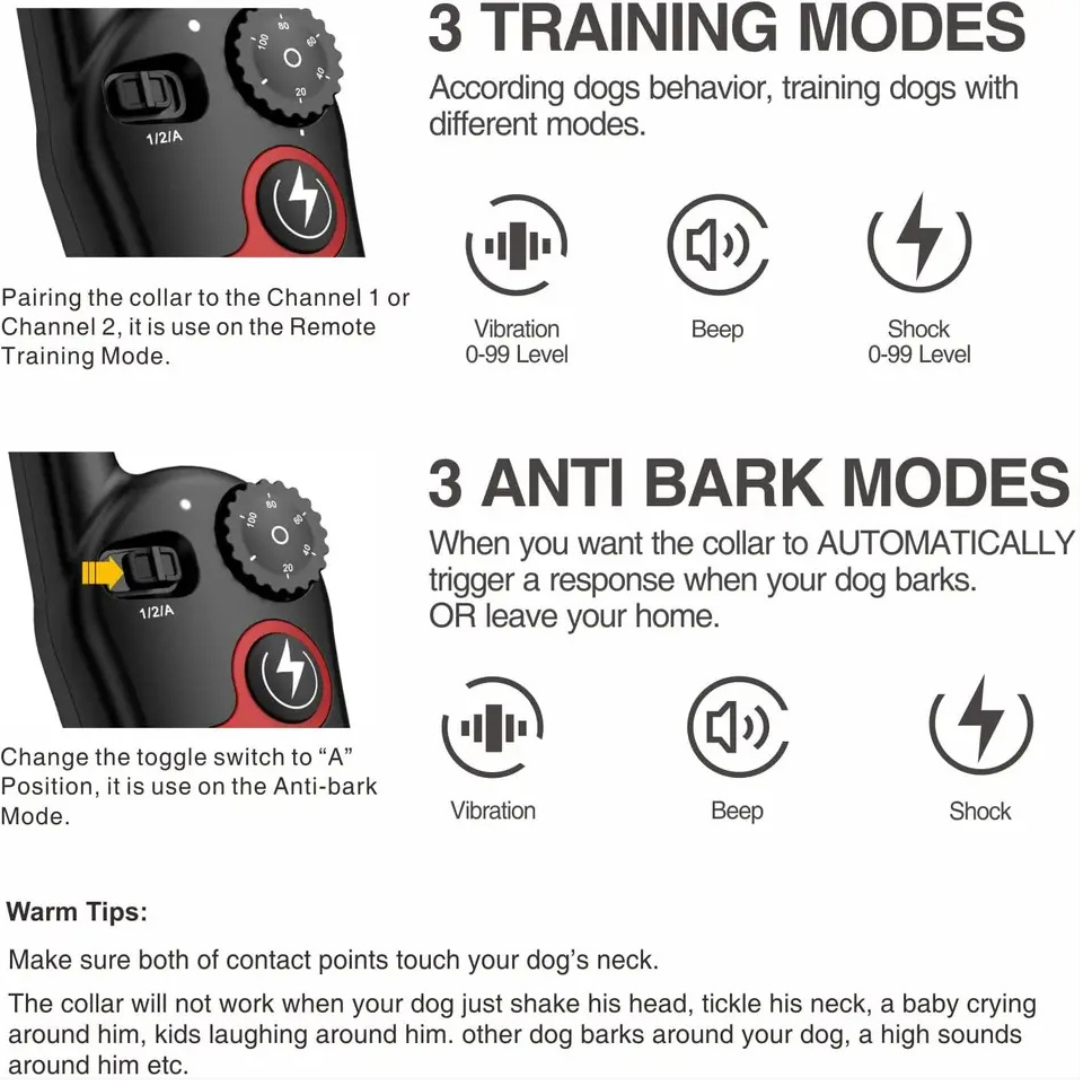 Intelligent Canine Training Collar With Remote Anti Bark 3 Modes Waterproof