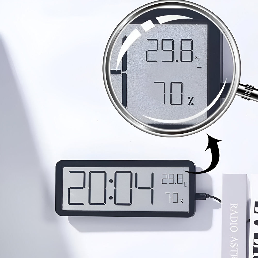 Akrylové LED nástěnné hodiny 20 cm s vlhkostí a teplotou, USB hodiny