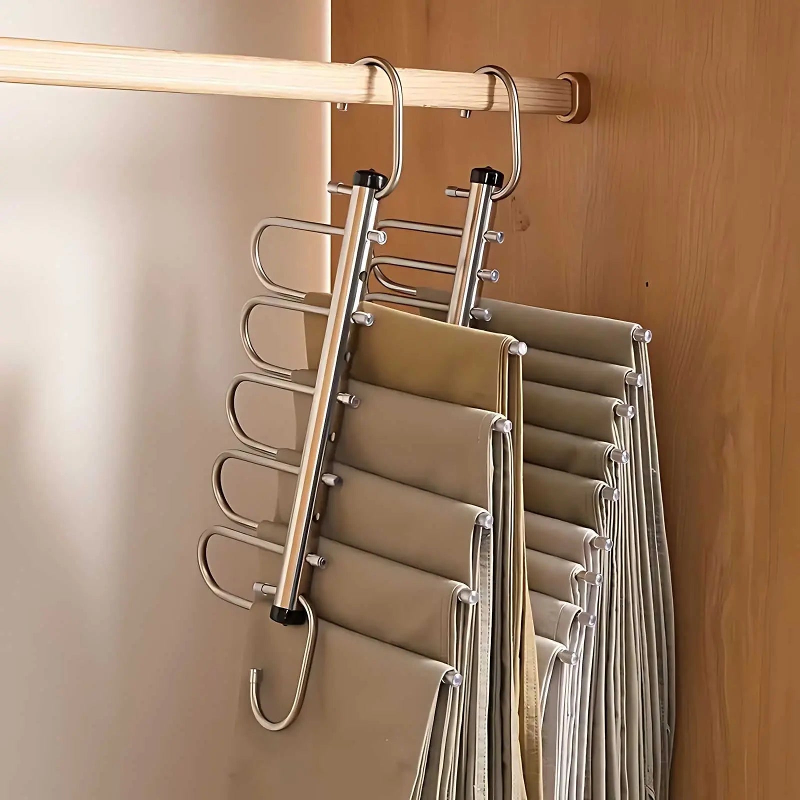 Stainless Steel Space Saving Multi Bar Closet Hook Organizer For Pants And Scarves