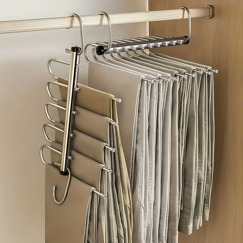 Stainless Steel Space Saving Multi Bar Closet Hook Organizer For Pants And Scarves