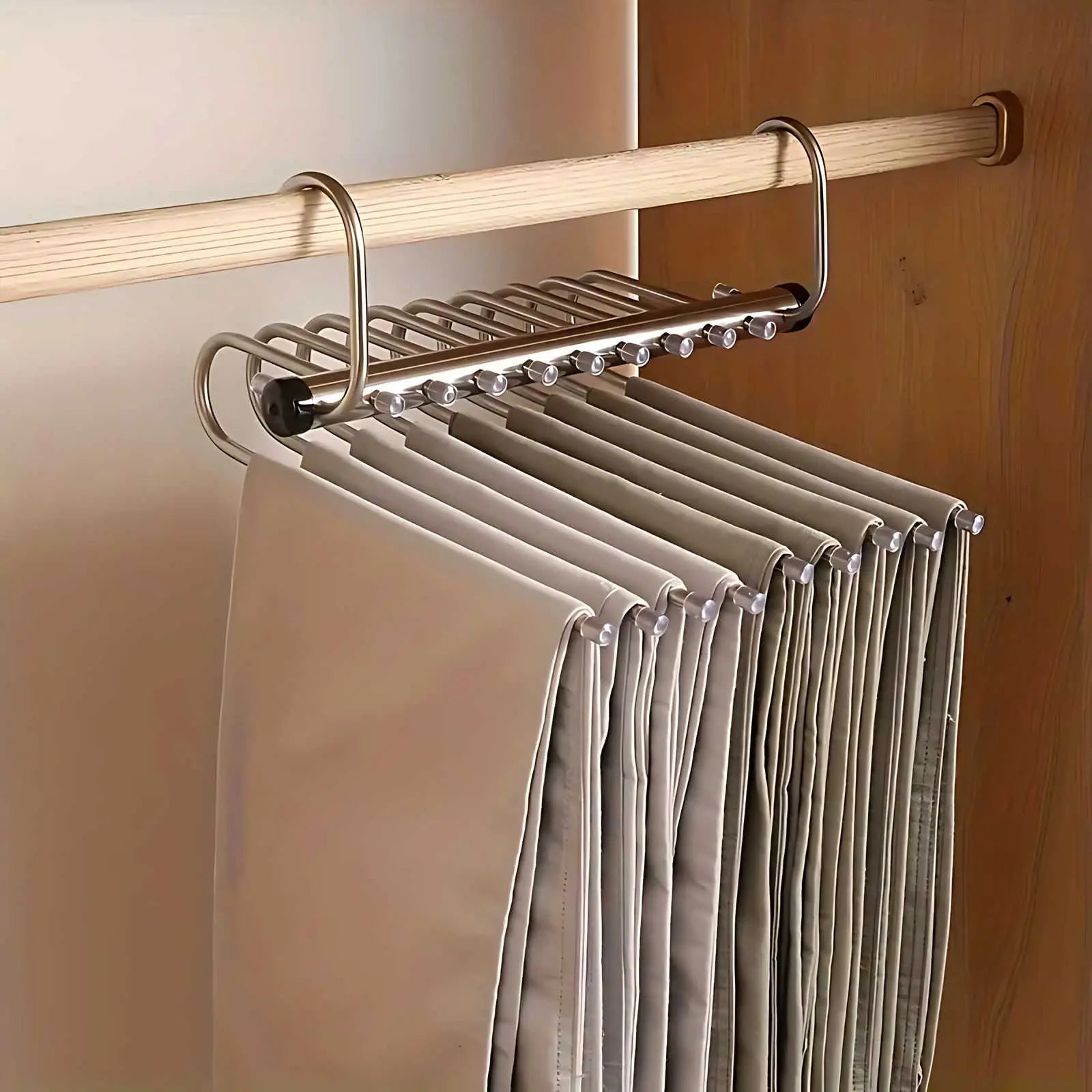 Stainless Steel Space Saving Multi Bar Closet Hook Organizer For Pants And Scarves
