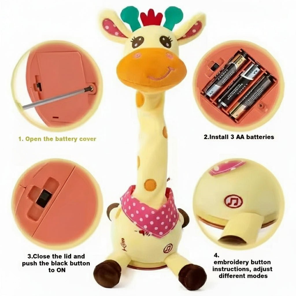 BrightTune Giraffa di Peluche Parlante e Danzante per Bambini