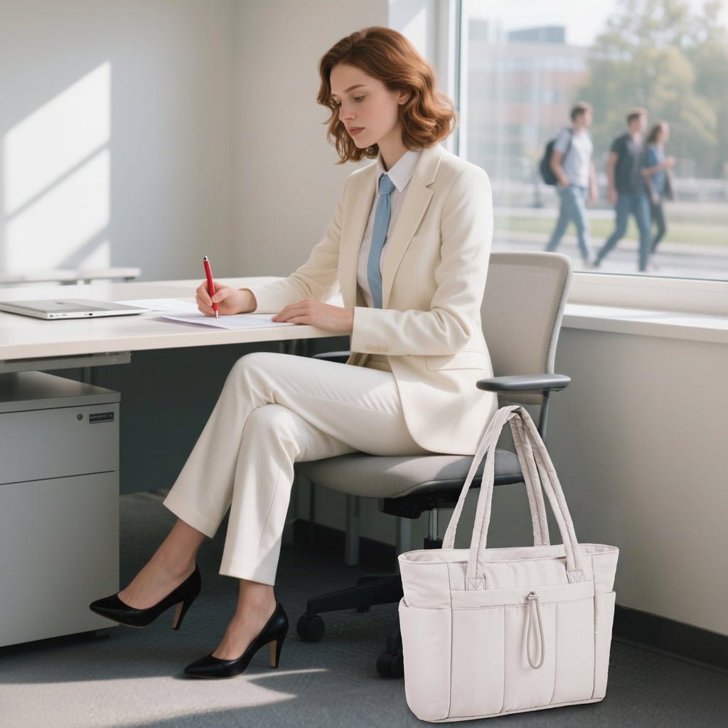 NovaPuff Geantă matlasată pentru femei cu suport pentru pahar, compartiment pentru laptop și husă pentru valiză