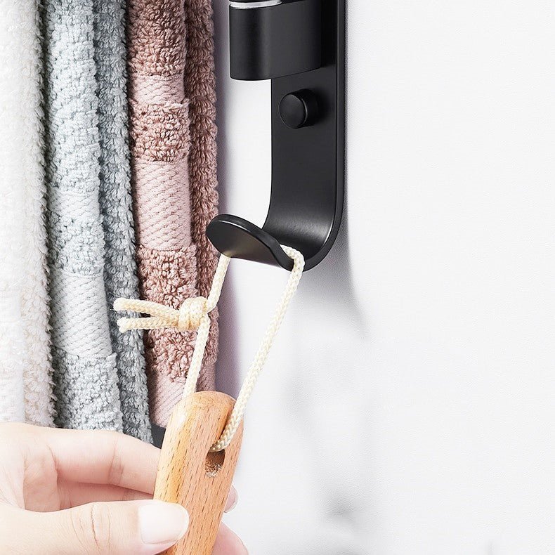 HaloHold Five-Arm Matte Black Towel Holder For Compact Bathrooms