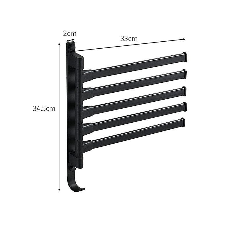 HaloHold Five-Arm Matte Black Towel Holder For Compact Bathrooms