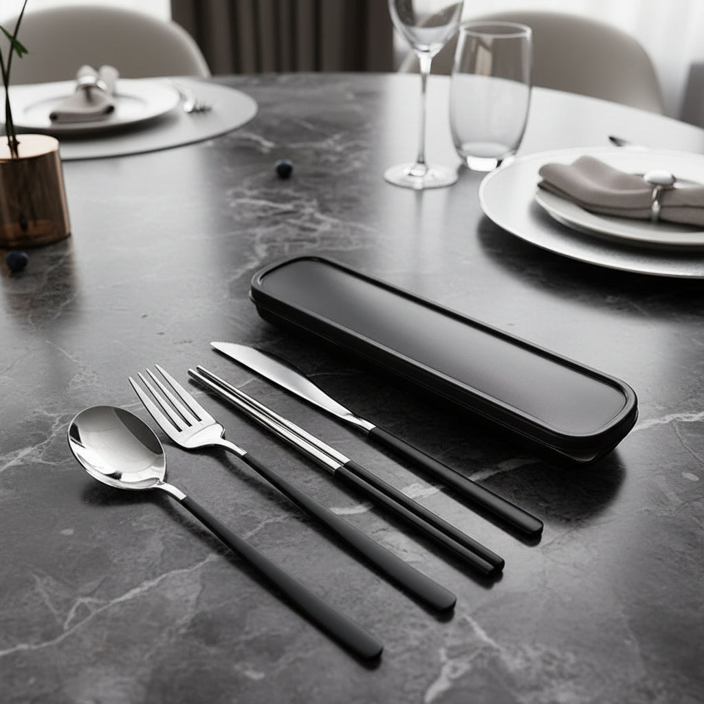 VoyageCutlery סט סכו"ם נסיעות פרימיום מפלדת אל-חלד לשימוש יומיומי