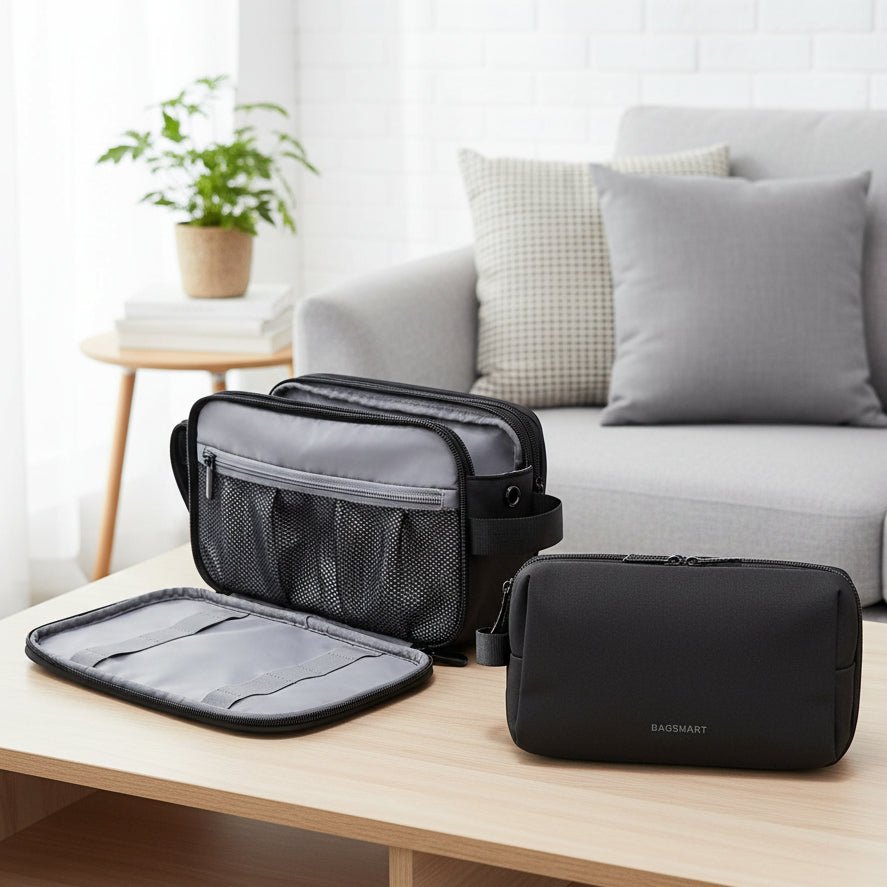 LumenTrail Large Men's Travel Toiletry Bag Water-Repellent Material and Double Zipper