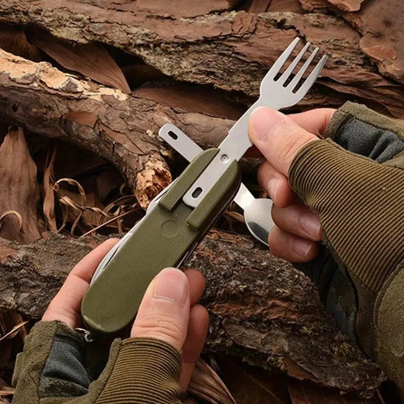 TrailSwift 7-In-1 Stainless Steel Camping Cutlery Set, Foldable And Space-Saving