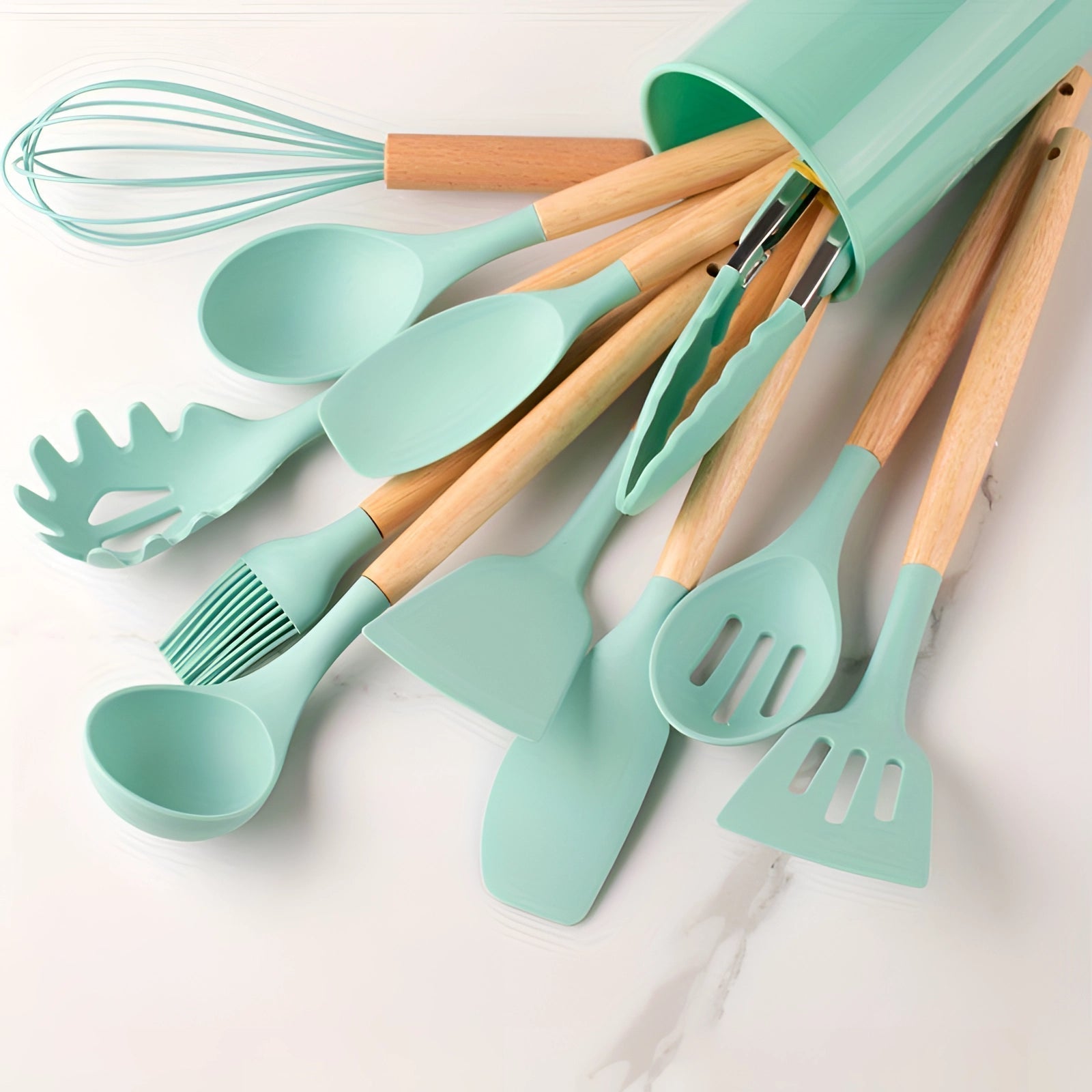 NovaChef Nonstick Silicone Kitchen Utensils Set With Bamboo Handles