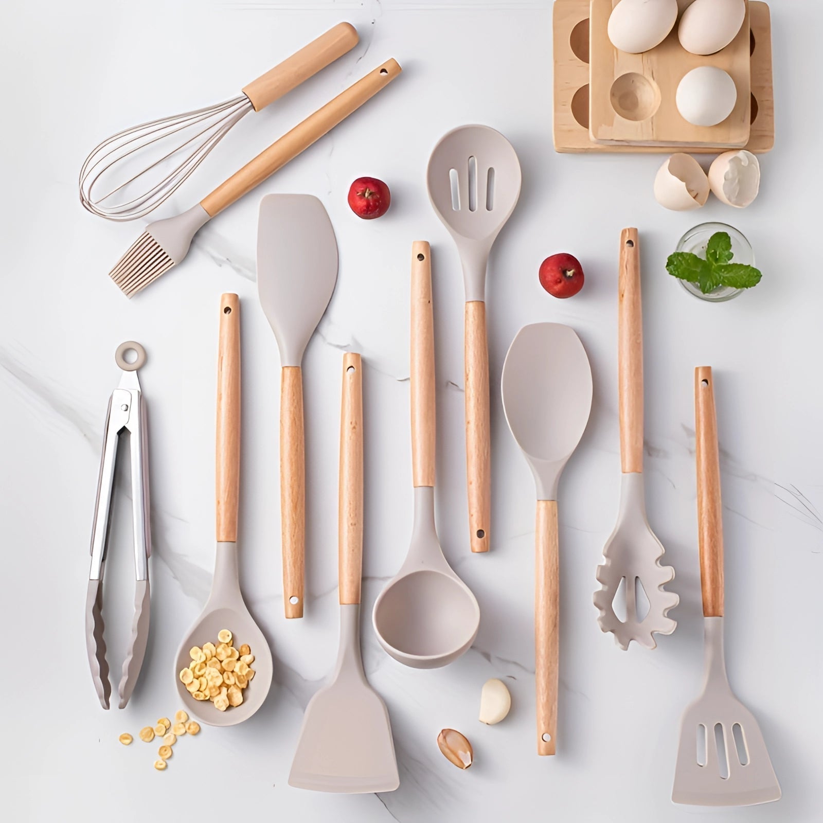 NovaChef Nonstick Silicone Kitchen Utensils Set With Bamboo Handles
