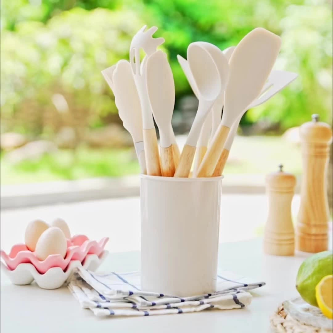 NovaChef Nonstick Silicone Kitchen Utensils Set With Bamboo Handles
