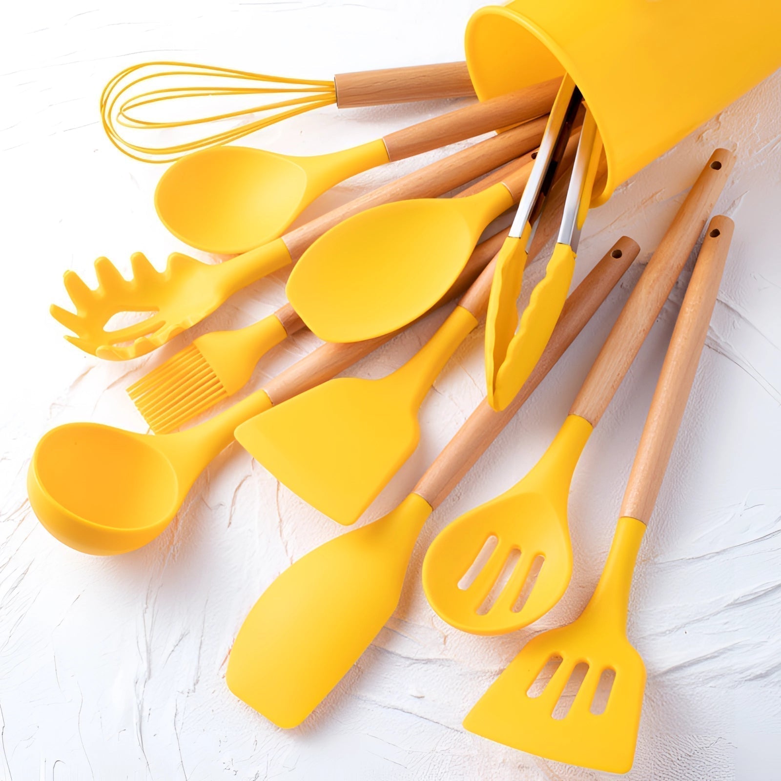 NovaChef Nonstick Silicone Kitchen Utensils Set With Bamboo Handles