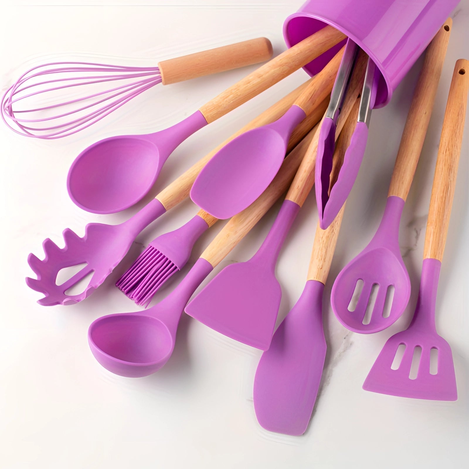NovaChef Nonstick Silicone Kitchen Utensils Set With Bamboo Handles
