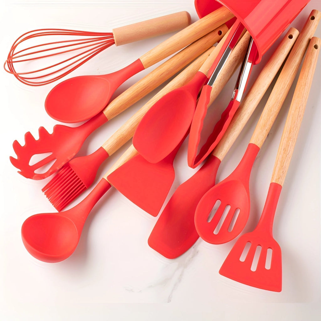 NovaChef Nonstick Silicone Kitchen Utensils Set With Bamboo Handles