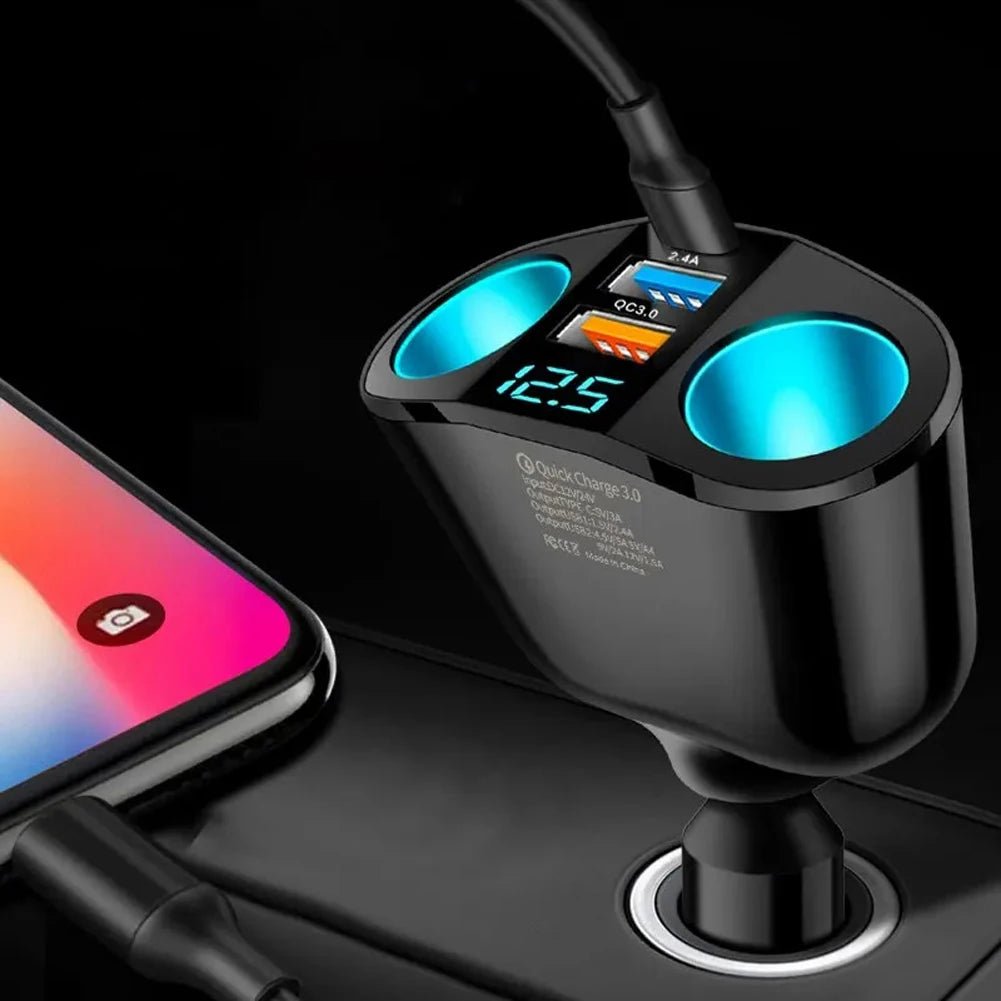 PulseCharge 12V til 24V Bil USB Adapter med 2 Porte og LED Spændingsdisplay