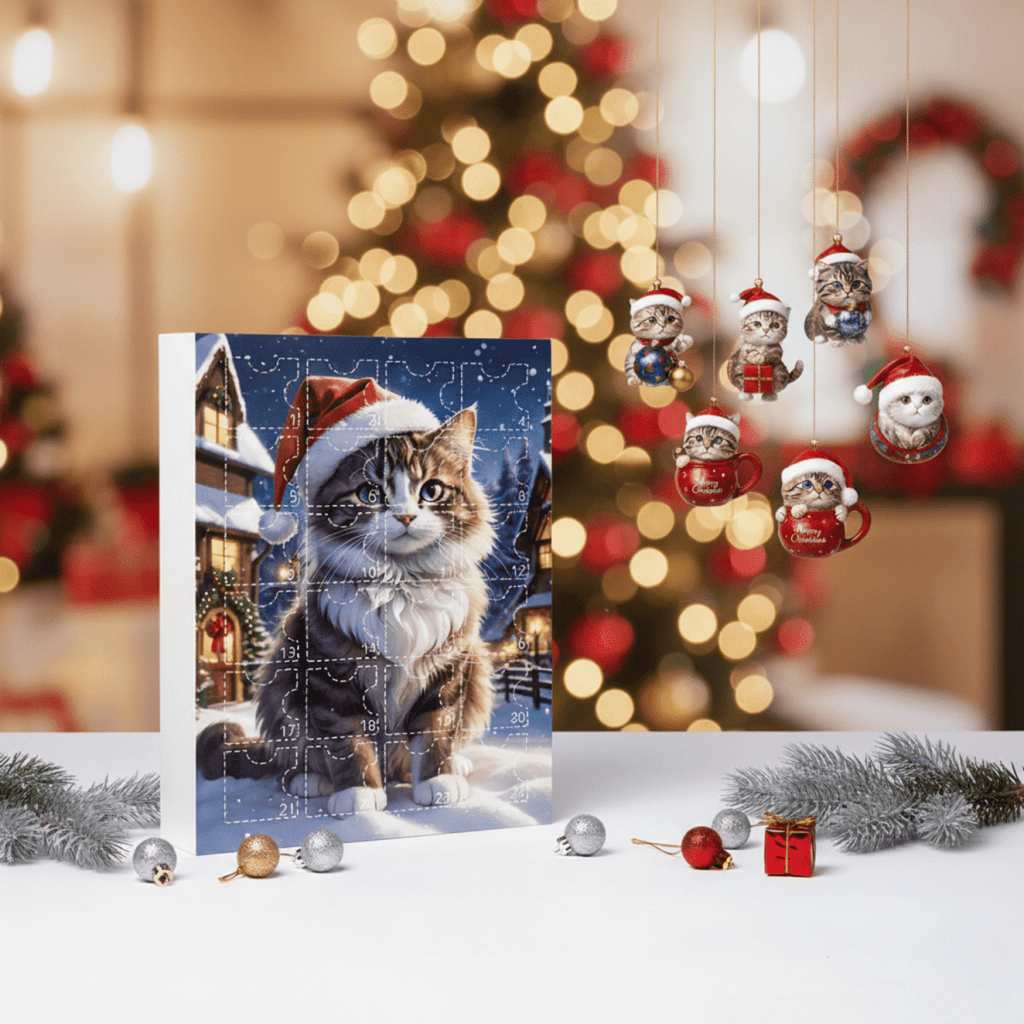 WhiskerCraft Calendario Dell'Avvento Gatto Vintage Per Amanti Dei Gatti A Natale