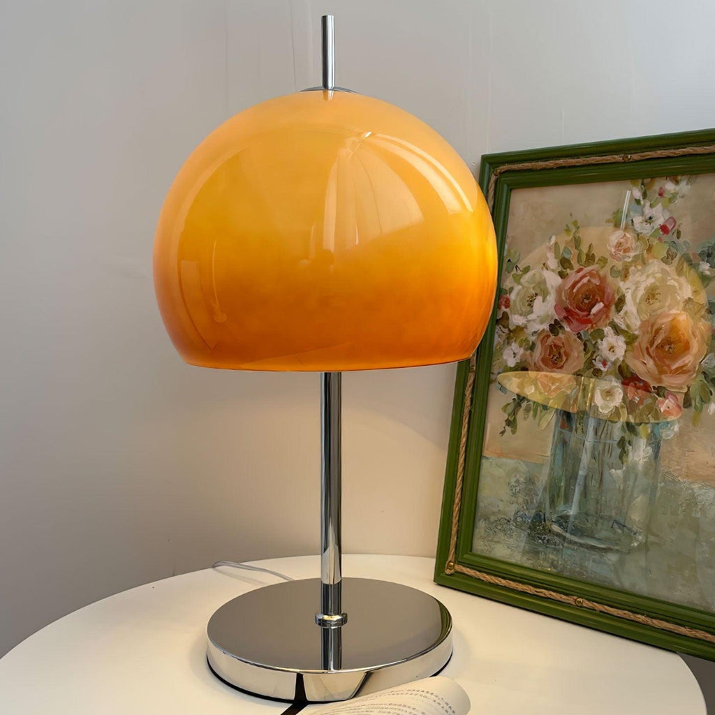 Mushroom Lamp For Tabletop In Bauhaus Style With Amber Glass Shade