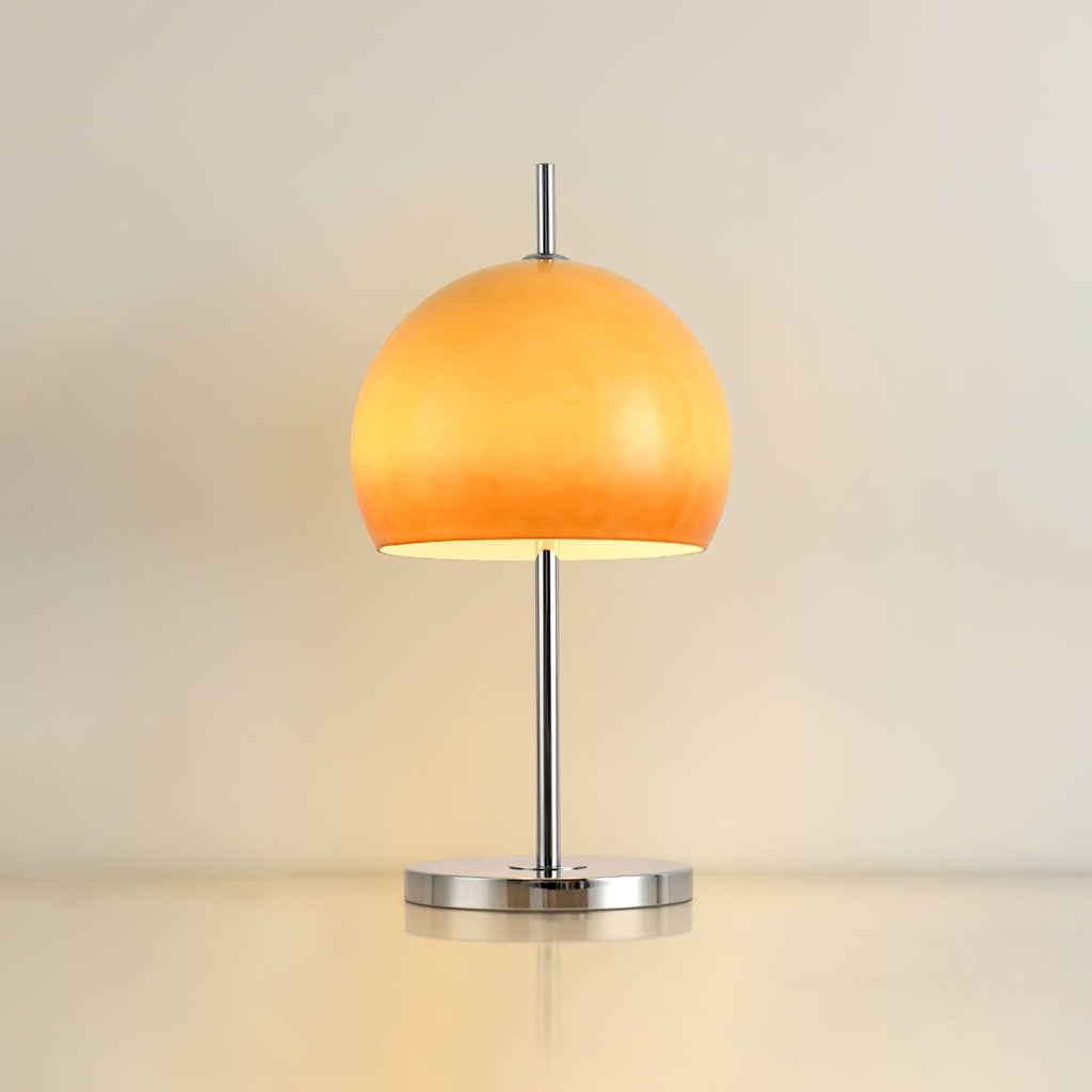 Mushroom Lamp For Tabletop In Bauhaus Style With Amber Glass Shade