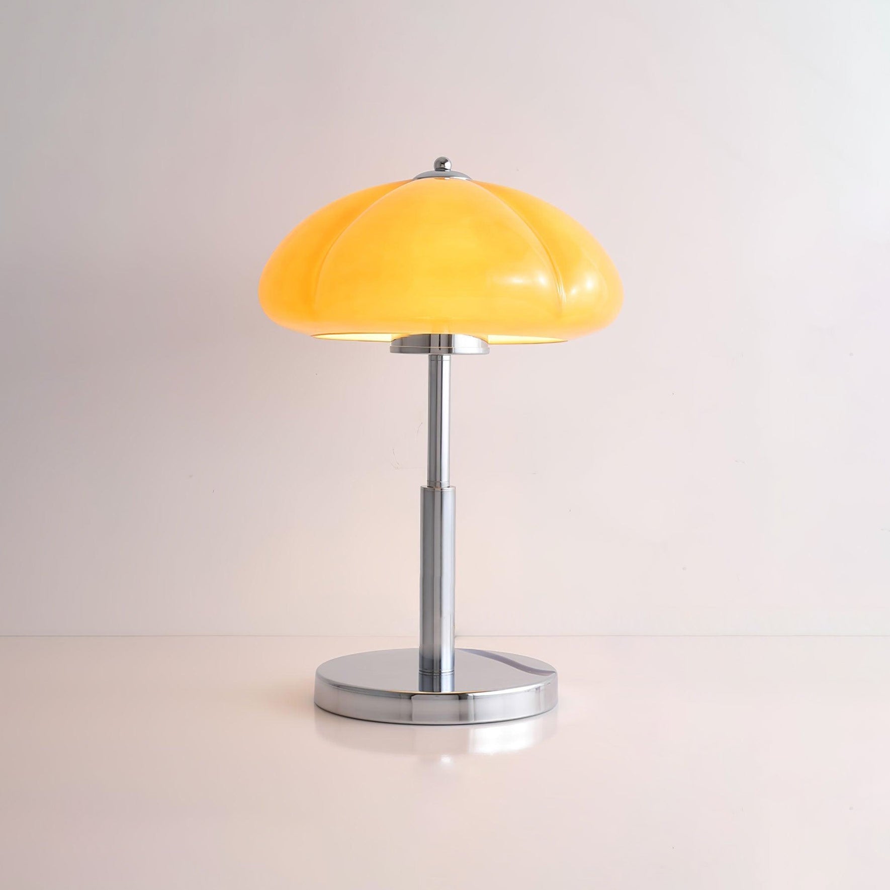 Mushroom Lamp For Tabletop In Bauhaus Style With Amber Glass Shade