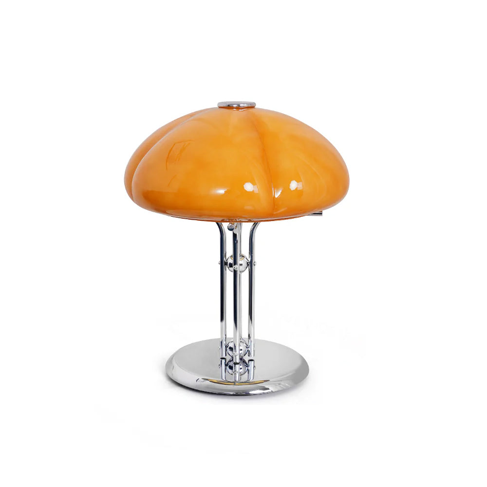 Mushroom Lamp For Tabletop In Bauhaus Style With Amber Glass Shade