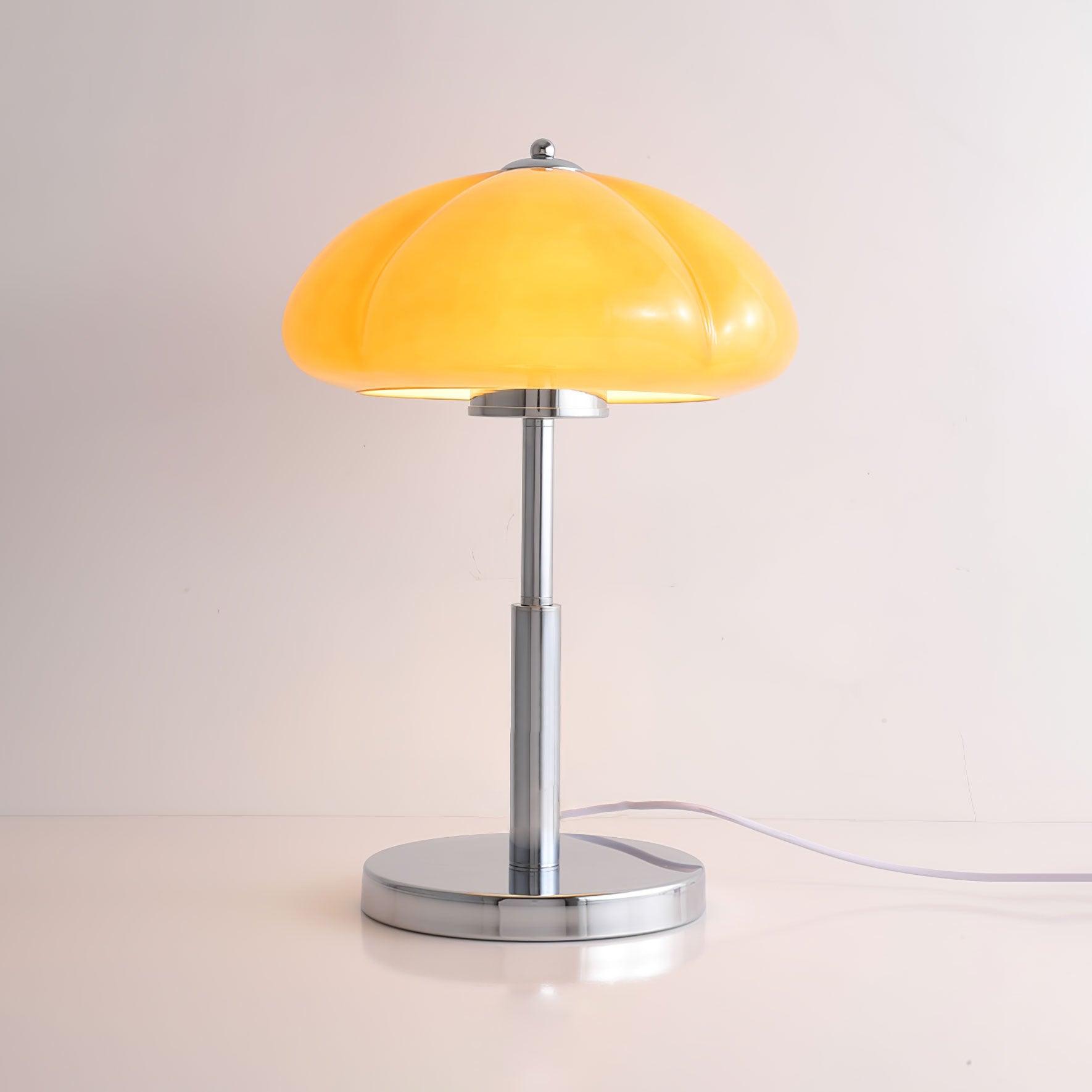 Mushroom Lamp For Tabletop In Bauhaus Style With Amber Glass Shade