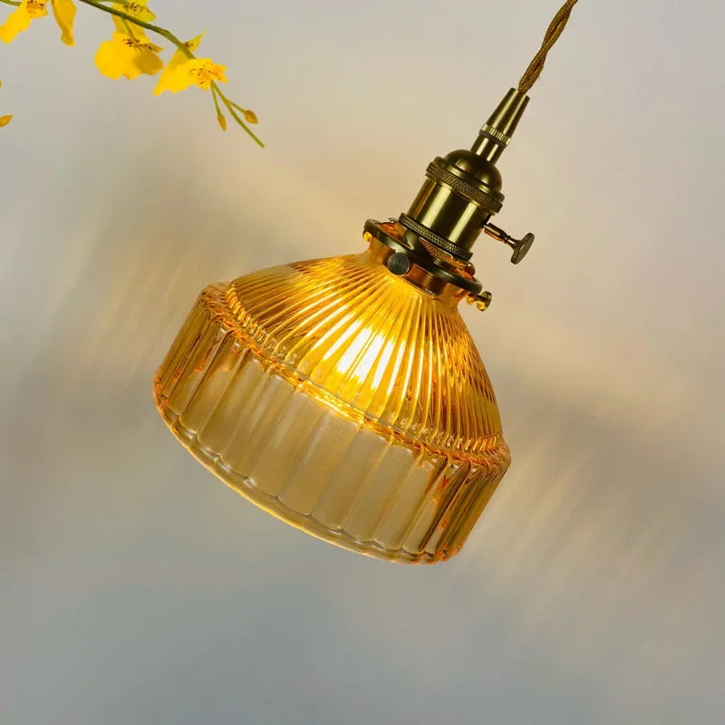 Lampada a Sospensione Vintage in Vetro Righettato