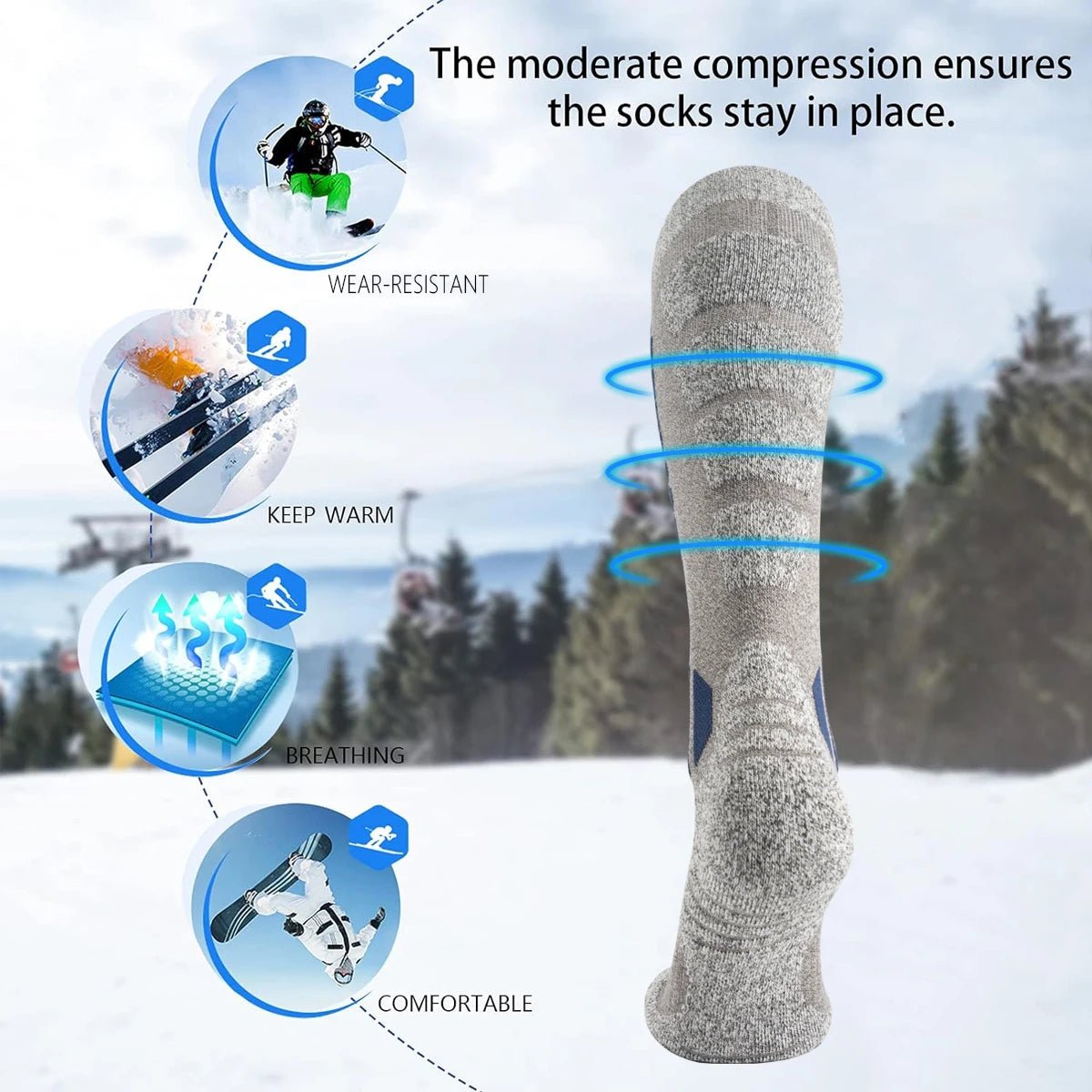 FrostGuard Thermal Wool Socks for Skiing and Hiking, Unisex, Long Tube Design