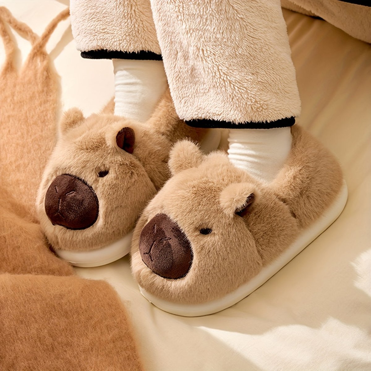SnuggleNest Capybara Plush Indoor Slippers With Cozy Fit And Non Slip Sole