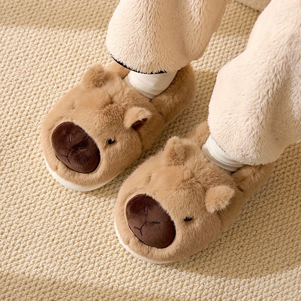SnuggleNest Capybara Plush Indoor Slippers With Cozy Fit And Non Slip Sole