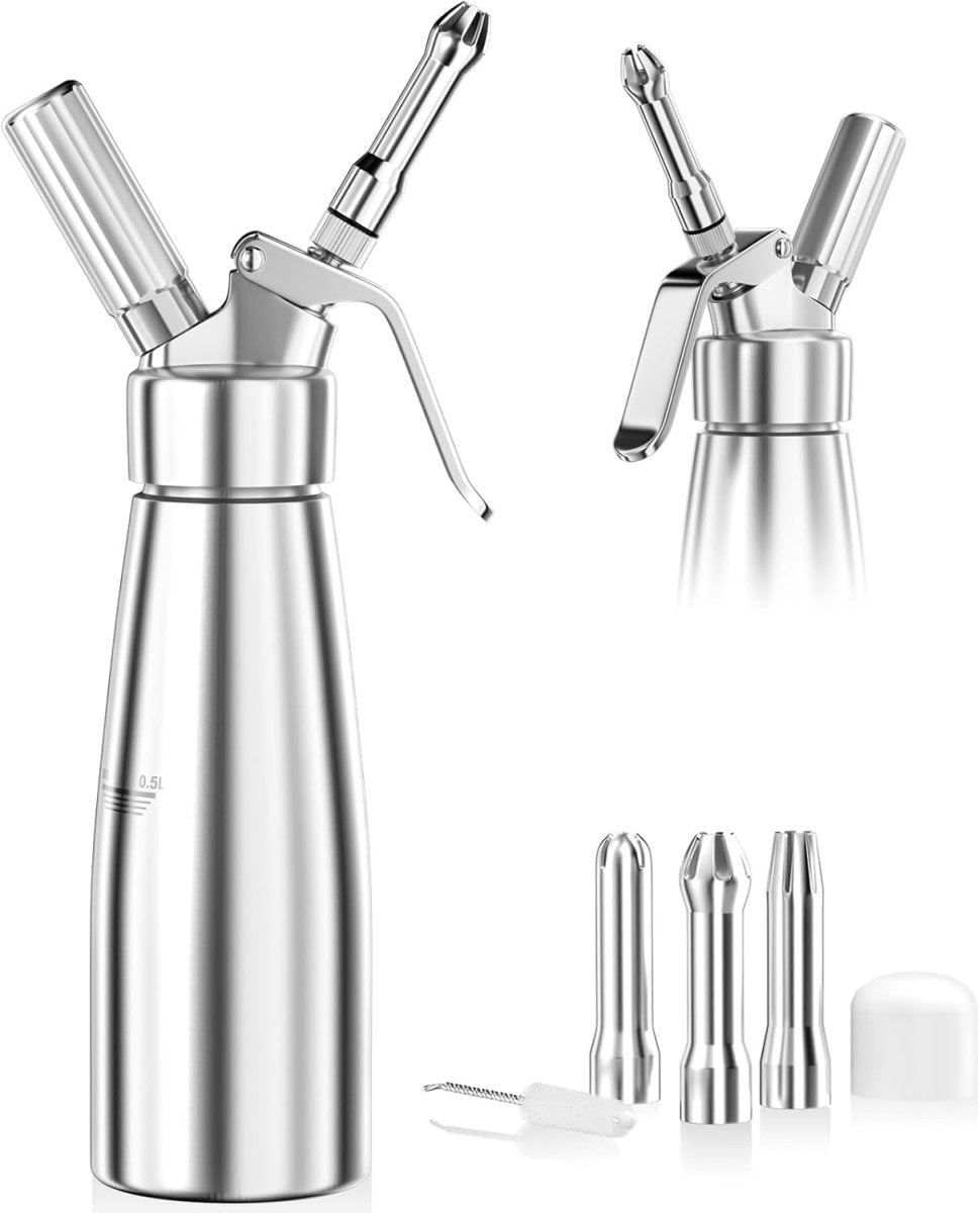 NovaChef 500ml hliníkový dávkovač krému se třemi dekorativními tryskami