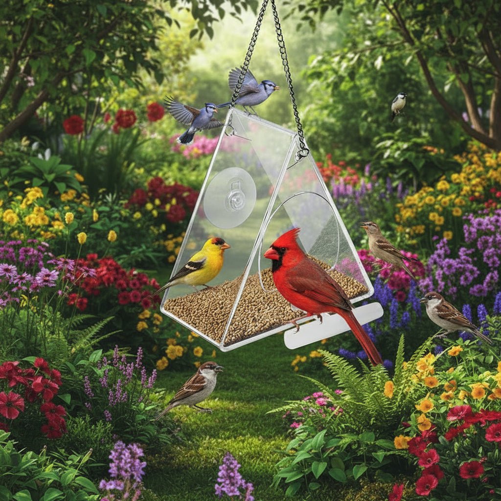 AeroFeeder Acrylic Bird Feeder for Outdoors With Triangular Wind Protection Design